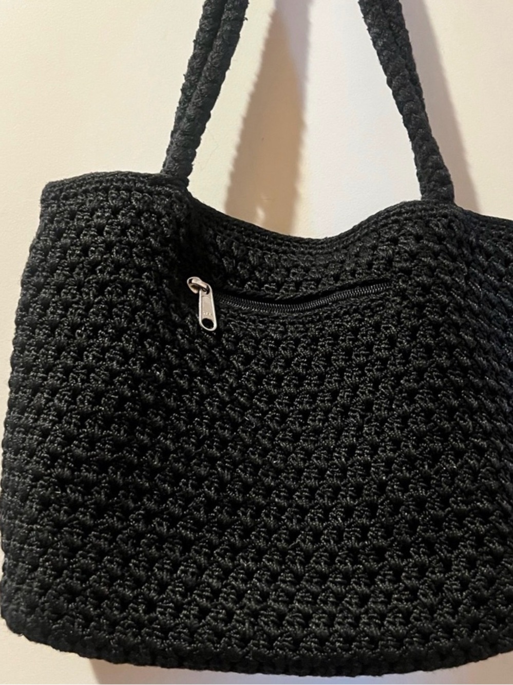 Luna Black Crochet Woven Shoulder Bag Braided Strap